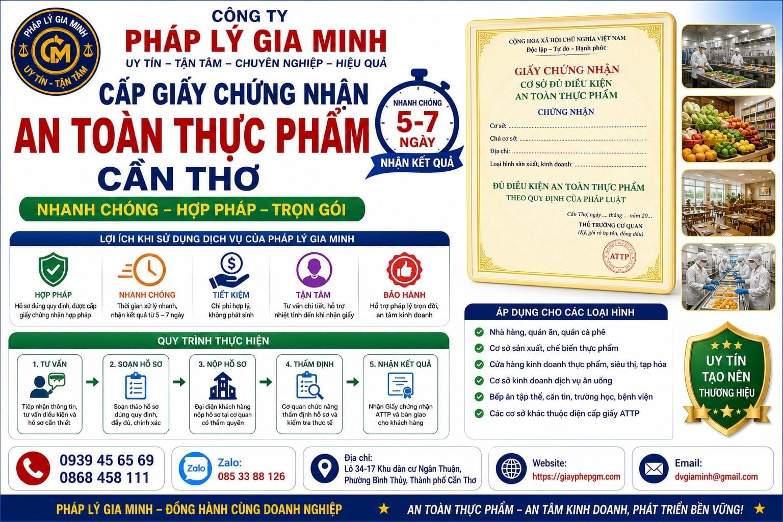 Cấp giấy chứng nhận an toàn thực phẩm Cần Thơ nhanh