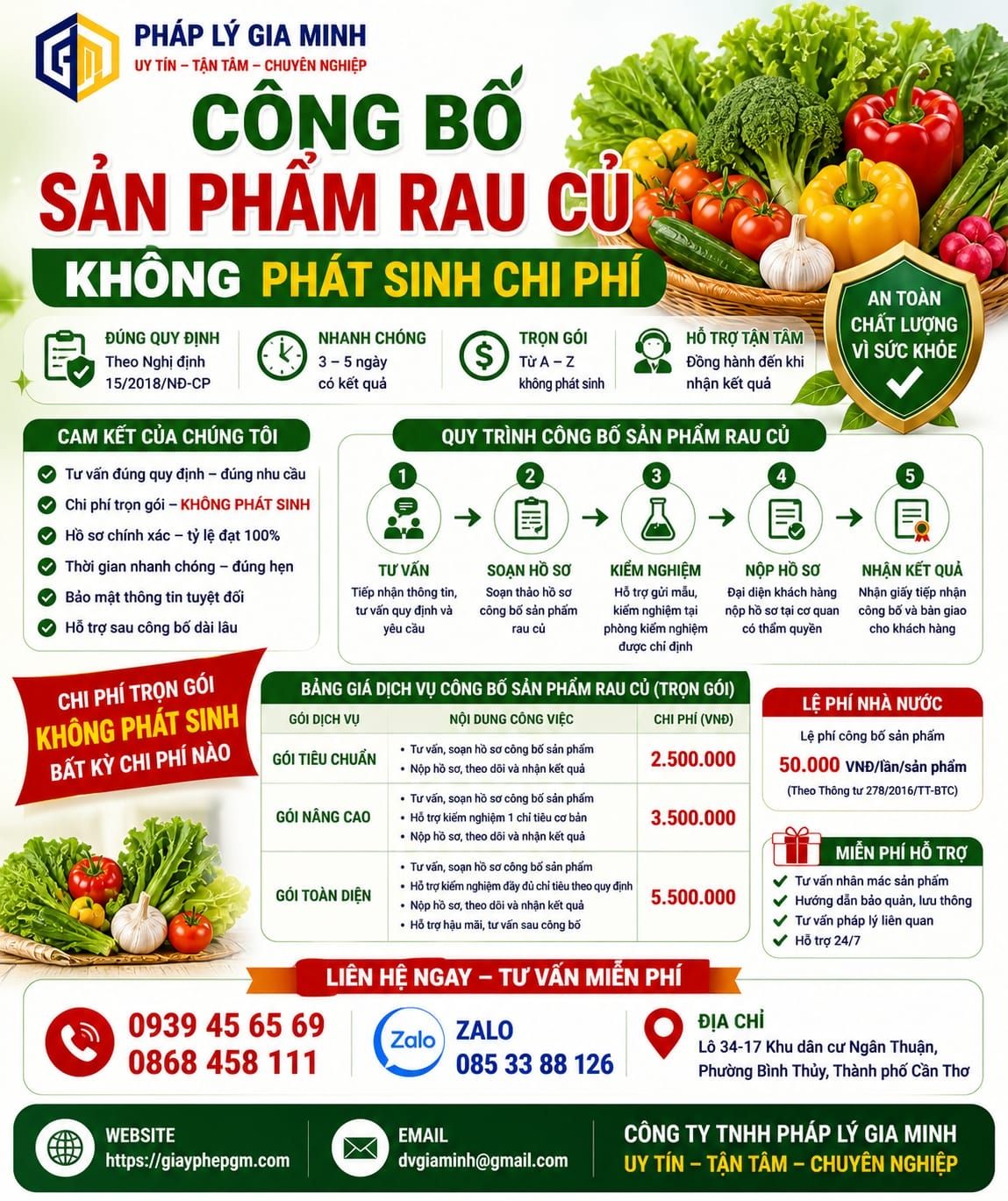 Công bố sản phẩm rau củ không phát sinh chi phí