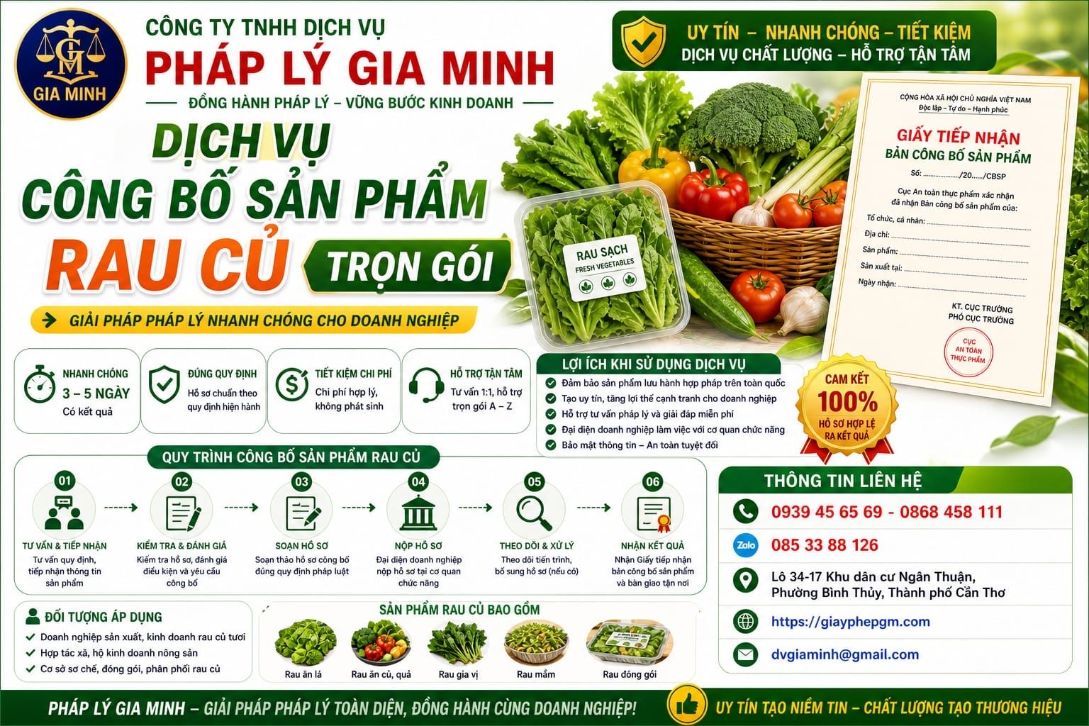Dịch vụ công bố sản phẩm rau củ trọn gói