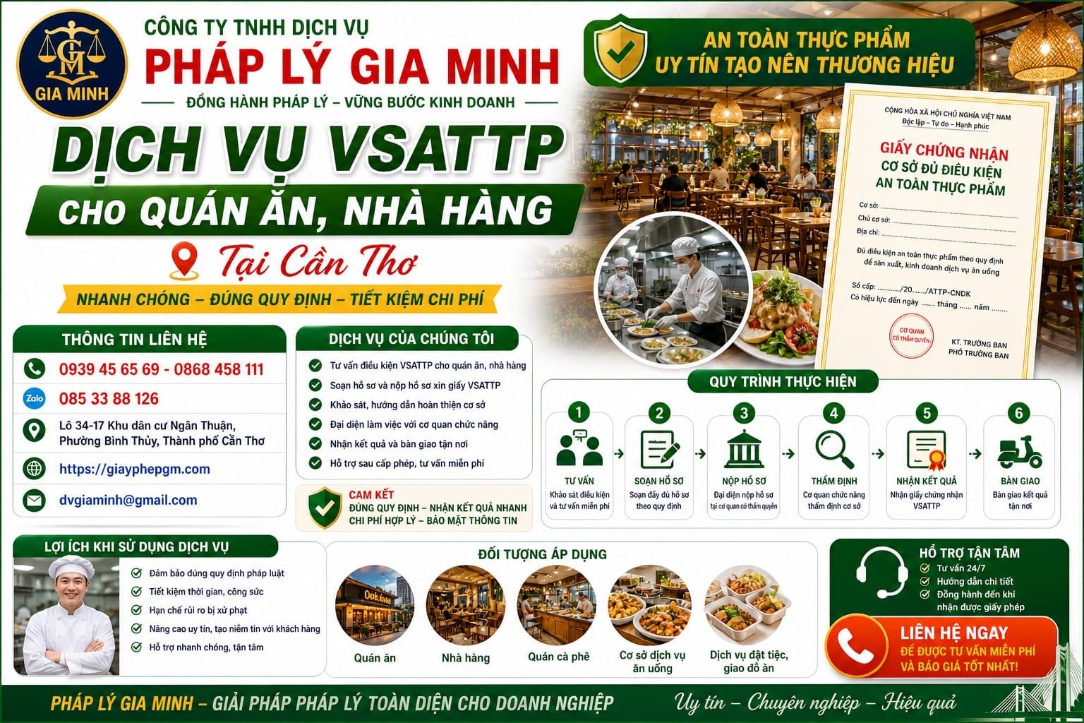 Dịch vụ VSATTP cho quán ăn nhà hàng tại Cần Thơ