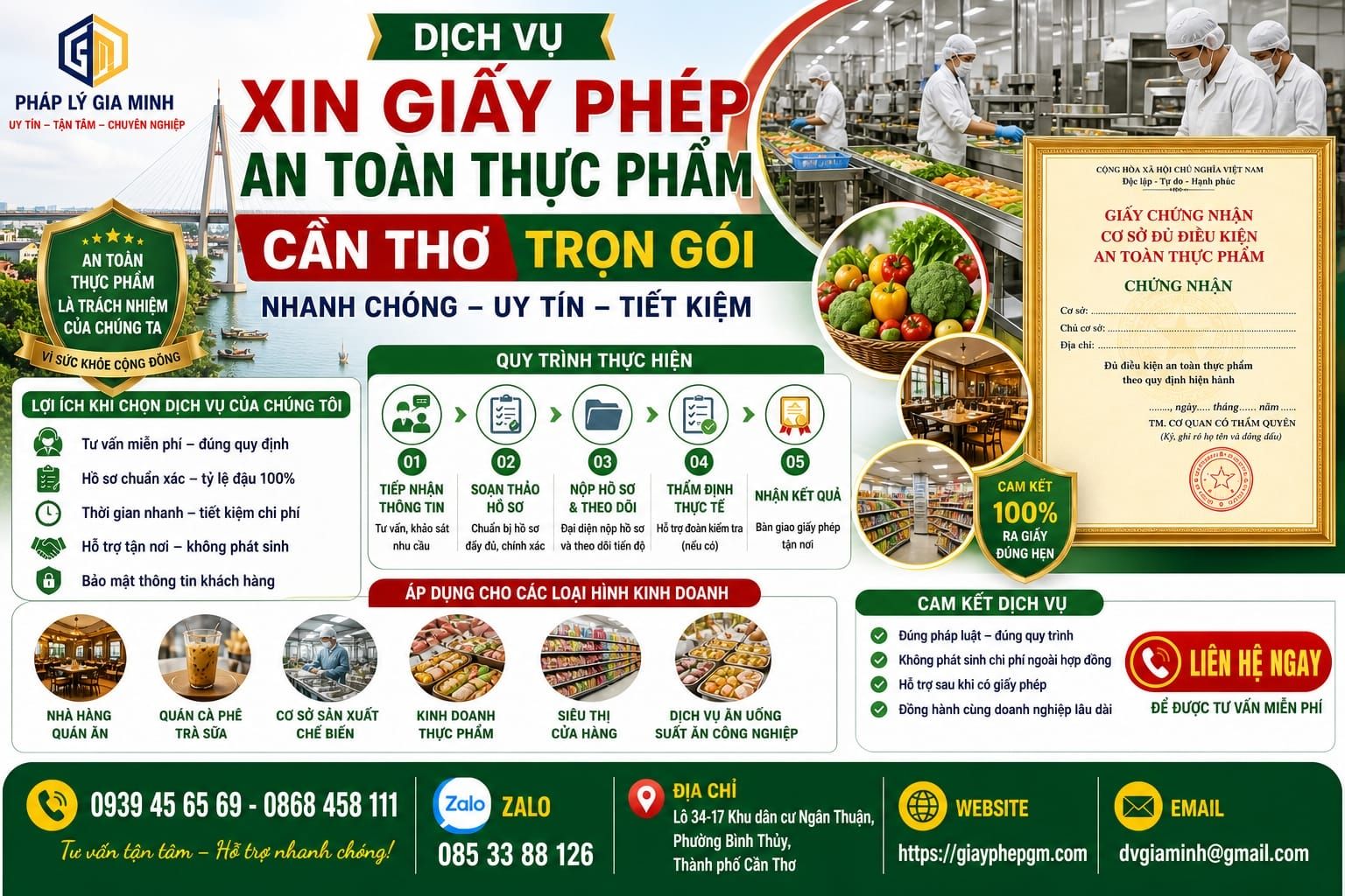 Dịch vụ xin giấy phép an toàn thực phẩm Cần Thơ trọn gói