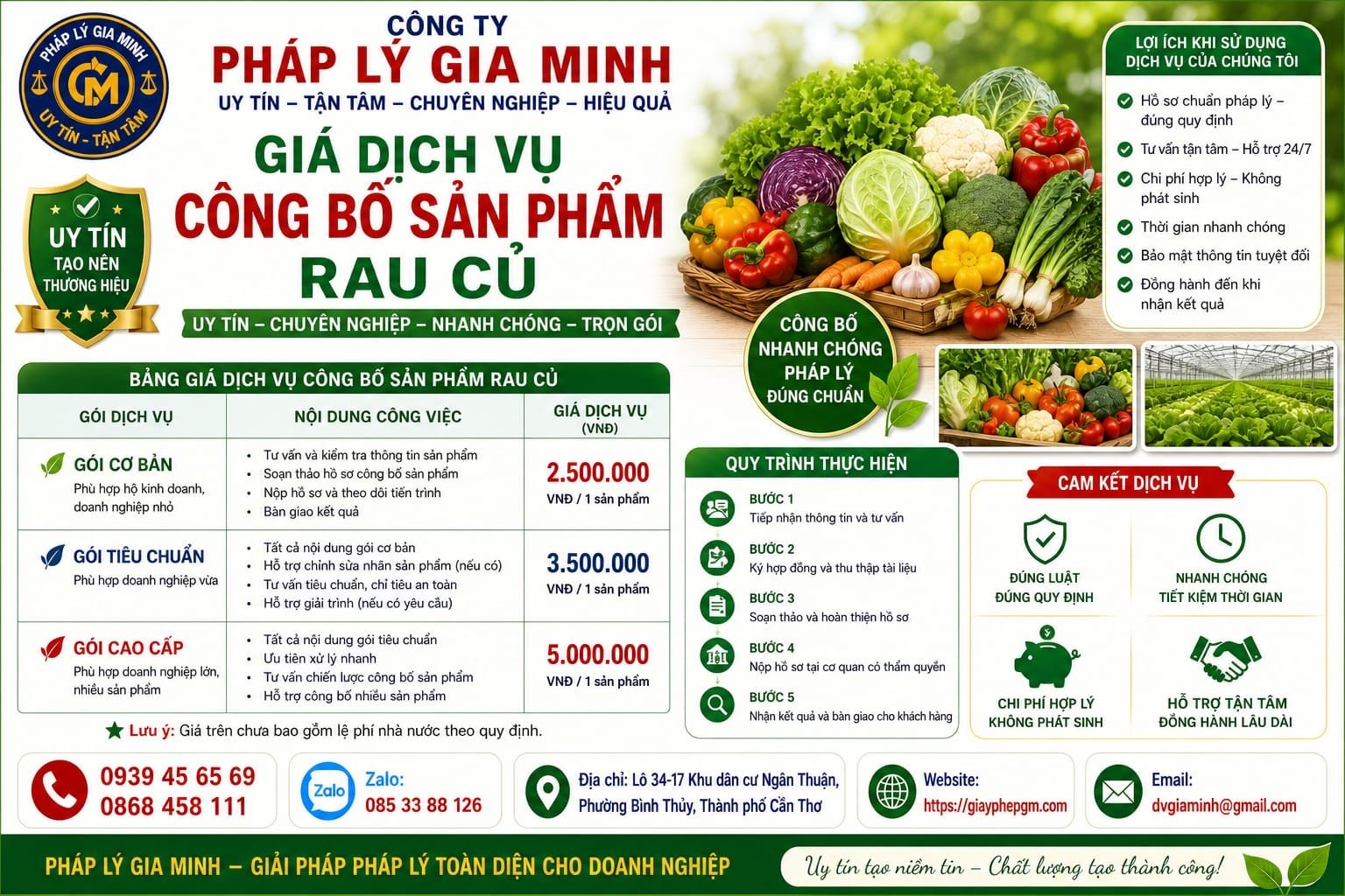 Giá dịch vụ công bố sản phẩm rau củ uy tín