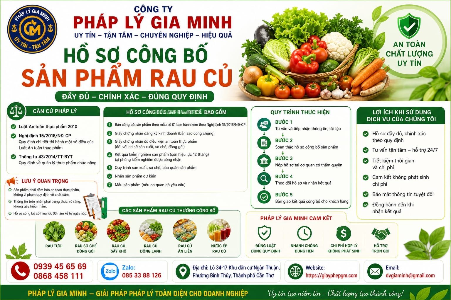Hồ sơ công bố sản phẩm rau củ đầy đủ