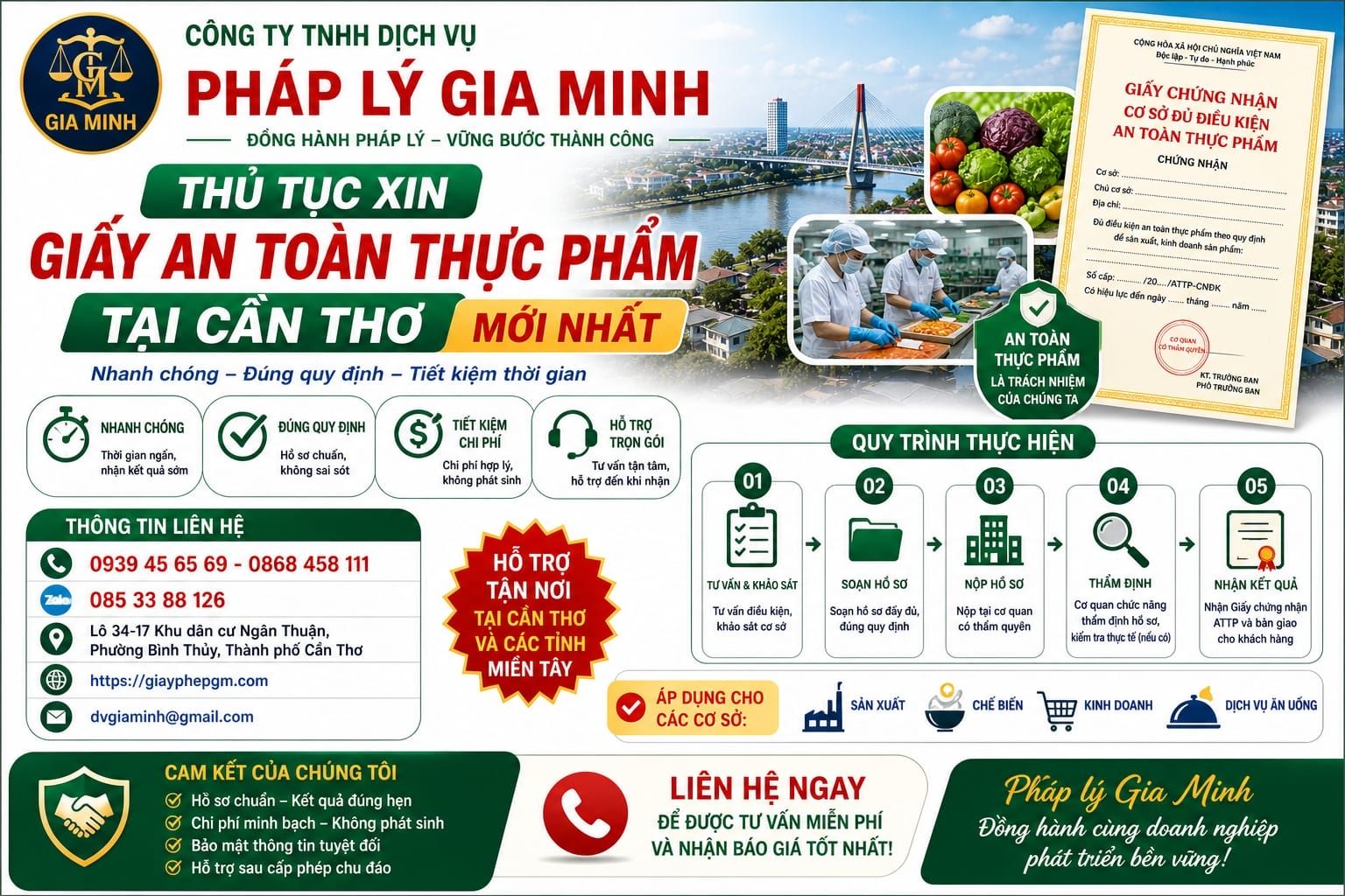 Thủ tục xin giấy an toàn thực phẩm tại Cần Thơ mới nhất