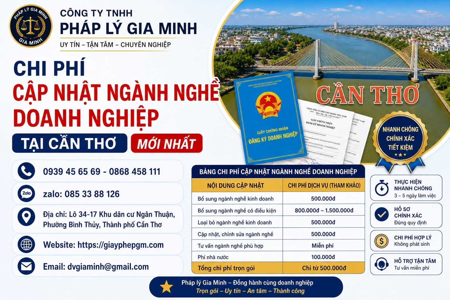 Chi phí cập nhật giấy phép kinh doanh tại Cần Thơ mới nhất