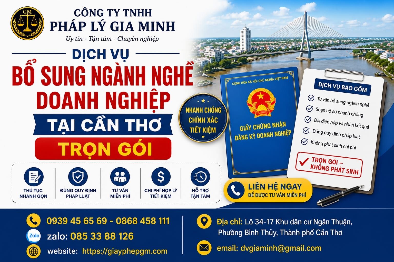 Dịch vụ bổ sung ngành nghề doanh nghiệp tại Cần Thơ trọn gói