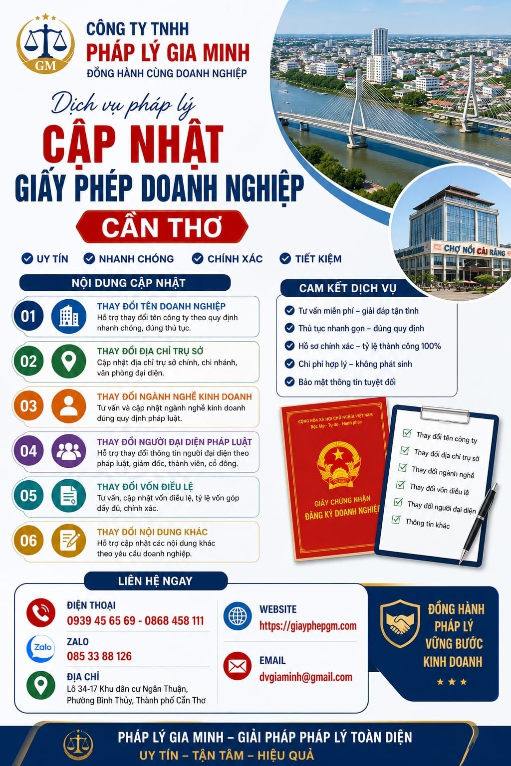 Dịch vụ pháp lý cập nhật giấy phép doanh nghiệp Cần Thơ