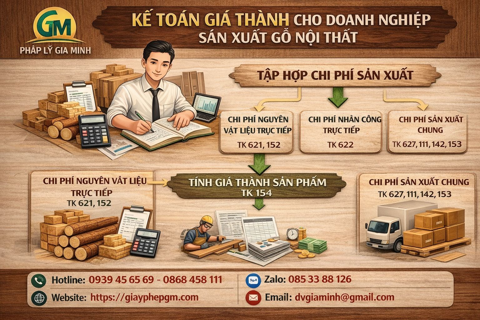 Kế toán giá thành cho doanh nghiệp sản xuất gỗ nội thất