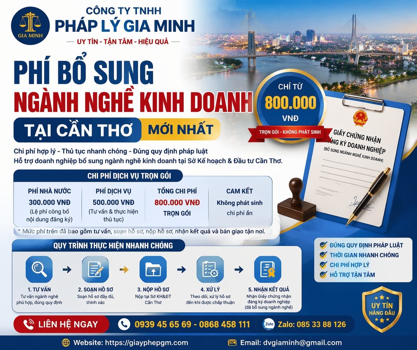Mức phí thêm ngành nghề công ty tại Cần Thơ hiện nay